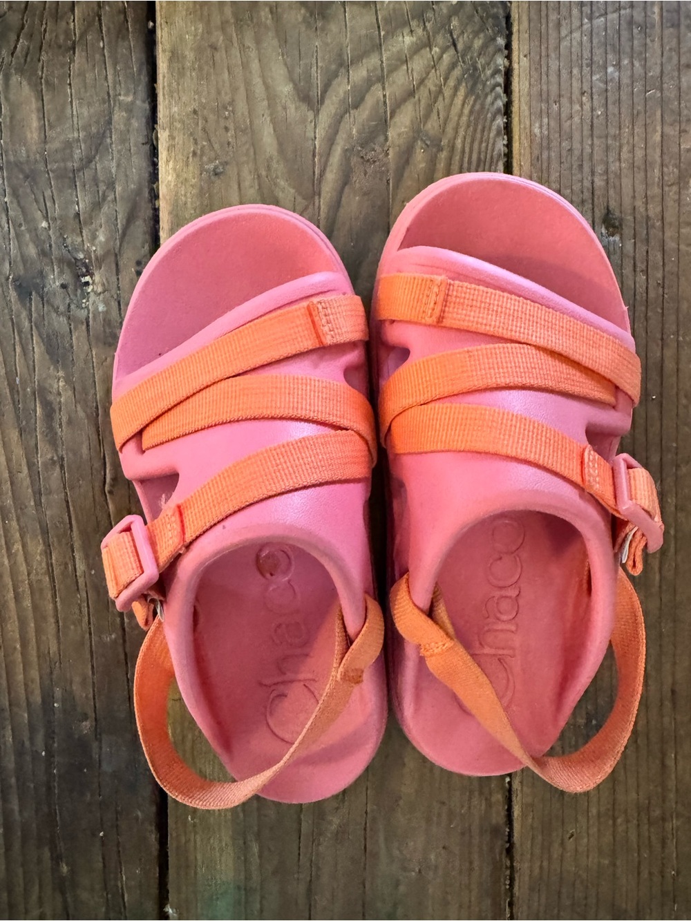 Chaco Kids Pink and Orange Adjustable Strap Sandals